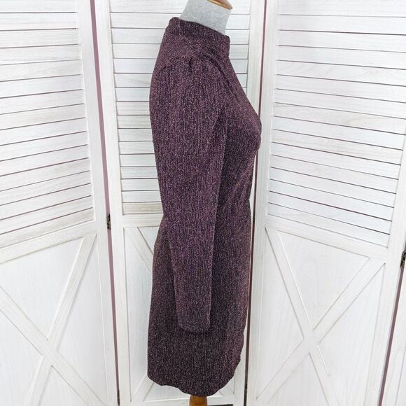 Greylin Jackie Metallic Knit Mock Neck Sheath Dress Purple Small Party Cocktail - Picture 4 of 16